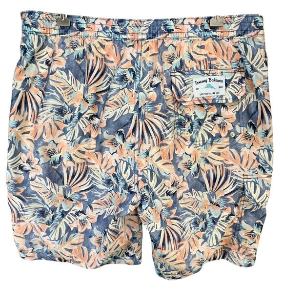 Tommy Bahama Baja Hacienda Swim Trunks Mens L Blue Orange Floral Print UPF 30 - Picture 4 of 16